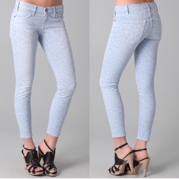 Current Elliot Blue Stiletto Leopard Jeans Size 24 - Picture 1 of 8